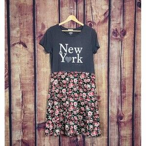 Upcycled New York Floral Tee Dress M